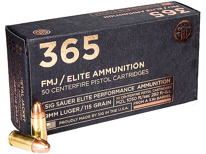 930035.jpg Sig Sauer 365 Elite Performance Ammunition 9mm Luger 115 Grain Full Metal Jacket Box of 50 - Image 1