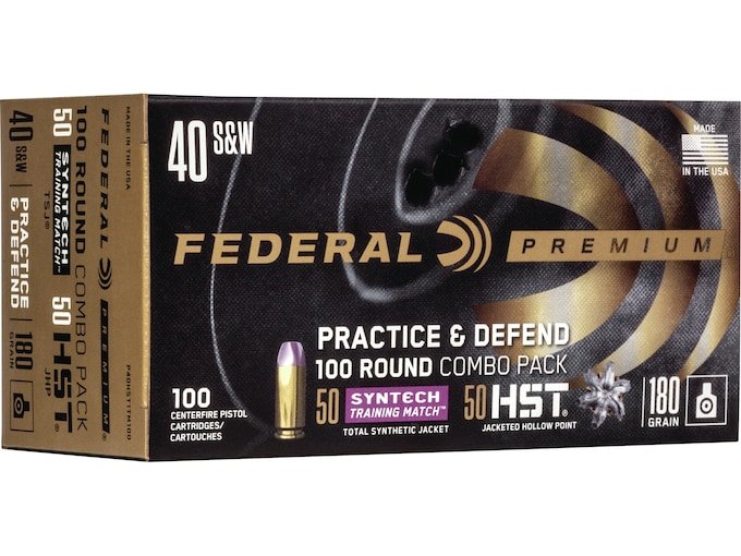 931871.jpg Federal Practice & Defend HST/Syntech Combo Ammunition 40 S&W 180 Grain Jacketed Hollow Point & Total Synthetic Jacket Box of 100 - Image 1