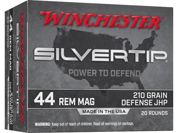 933922.jpg Winchester Silvertip Defense Ammunition 44 Remington Magnum 210 Grain Jacketed Hollow Point Box of 20 - Image 1