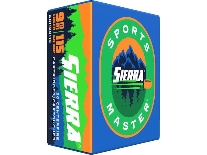 955190.jpg Sierra Sports Master Ammunition 9mm Luger 115 Grain Jacketed Hollow Point Box of 20 - Image 1