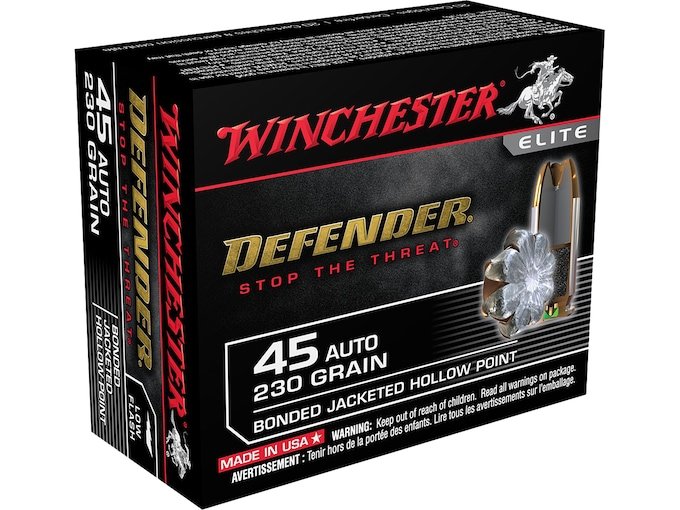 973478.jpg Winchester Defender Ammunition 45 ACP 230 Grain Bonded Jacketed Hollow Point Box of 20 - Image 1