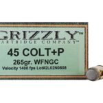 Grizzly Ammunition 45 Colt (Long Colt) +P 265 Grain Cast Performance Lead Wide Flat Nose Gas Check (1400 fps) Box of 20
