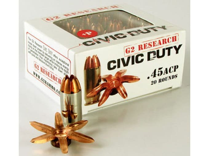 995792.jpg G2 Research Civic Duty Ammunition 45 ACP 164 Grain Expanding Solid Copper Lead-Free Box of 20 - Image 1