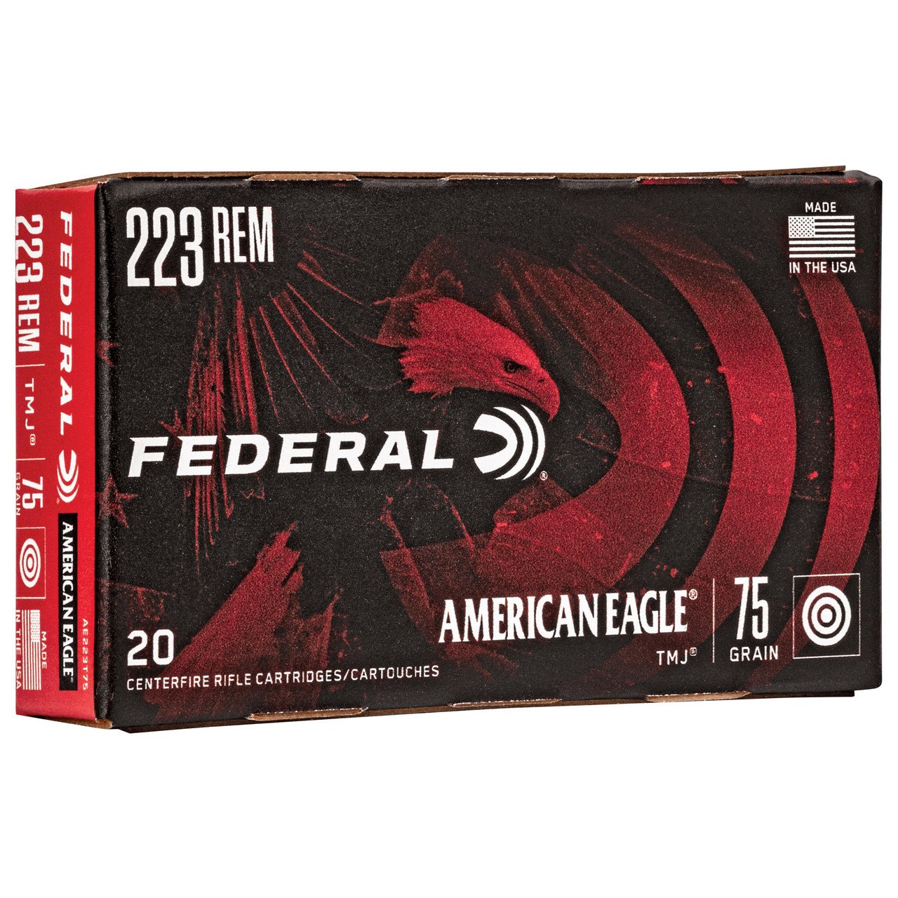 FEAE223T75_1_HR__58530.jpg Federal American Eagle Ammunition 223 Remington 75 Grain Total Metal Jacket - Image 1