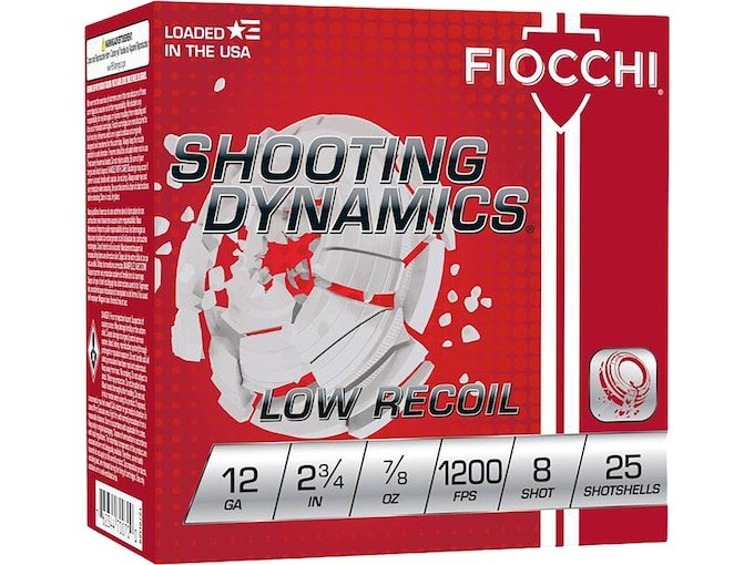 Fiocchi Shooting Dynamics low recoil trainer 12 gauge ammo box - buy shotgun ammo online, low recoil target loads, 12 gauge target trainer ammo, 12 gauge practice ammo, reduced recoil target ammo