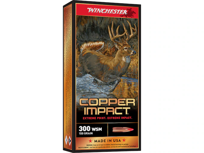 Winchester Copper Impact 300 Winchester Short Magnum (WSM) Ammo 150 Grain Winchester Copper Extreme Point Polymer Tip Lead Free Winchester Copper Impact 300 Winchester Short Magnum (WSM) Ammo 150 Grain Winchester Copper Extreme Point Polymer Tip Lead Free - Image 1