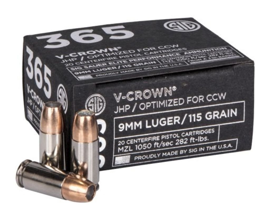 efe2089d-45b6-4189-af61-8f59c74d84ac.jpg Sig Sauer 365 Elite Performance Ammunition 9mm Luger 115 Grain V-Crown Jacketed Hollow Point Box of 20 - Image 1